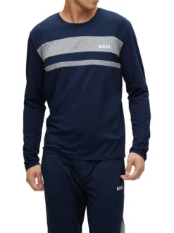 T-shirt bleu nuit avec une coupe droite col rond et à manches longues