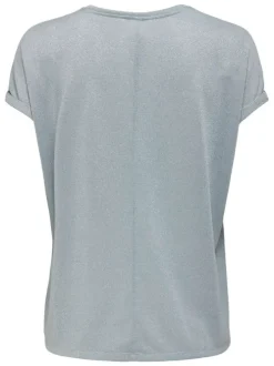 T-shirt bleu pailleté avec une coupe fluide et des ourlets cousus aux manches