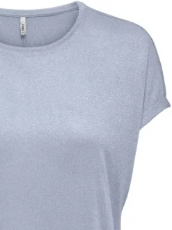T-shirt bleu pailleté avec une coupe fluide et des ourlets cousus aux manches