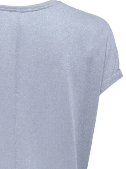 T-shirt bleu pailleté avec une coupe fluide et des ourlets cousus aux manches