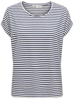 T-shirt bleu à rayures horizontales avec une coupe ample et un col rond