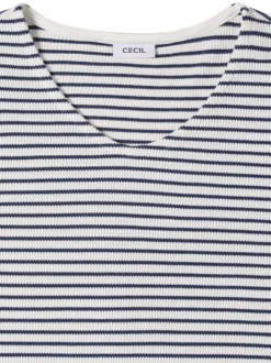 T-shirt bleu à rayures pourvu de manches courtes et d'une coupe droite