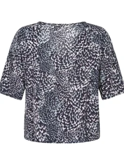 T-shirt bleu tacheté à coupe cropped col v et à manches courtes