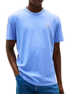 T-shirt bleu uni avec une coupe droite et des manches courtes