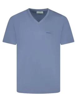 T-shirt bleu uni avec une coupe droite un col rond et des manches courtes