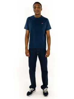 T-shirt bleu uni avec une coupe droite un col rond et des manches courtes
