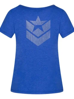 T-shirt bleu uni avec une coupe fluide et un col v à manches courtes