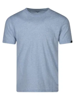 T-shirt bleu uni coupe droite avec un col rond et des manches courtes
