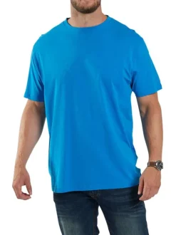 T-shirt bleu uni en coton avec un col rond et une coupe droite