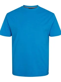 T-shirt bleu uni en coton avec un col rond et une coupe droite