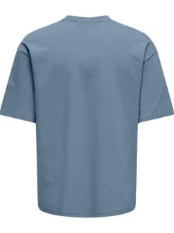 T-shirt bleu uni épais avec une coupe oversize et un col rond