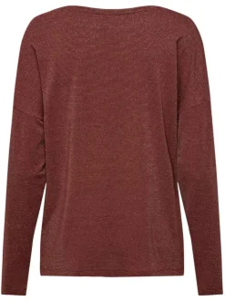 T-shirt bordeaux uni avec du lurex et une coupe droite à col v