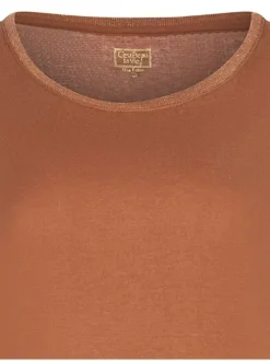 T-shirt brique avec une coupe droite un col rond et à manches longues
