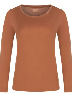 T-shirt brique avec une coupe droite un col rond et à manches longues