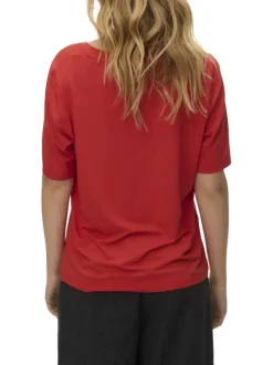 T-shirt brique coupe ajustée pourvu d'un col v et de manches courtes