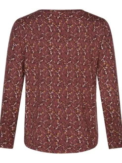 T-shirt brique fleuri avec une coupe droite et à manches longues