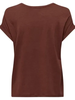 T-shirt brique uni ample avec épaules tombantes et à manches courtes à revers