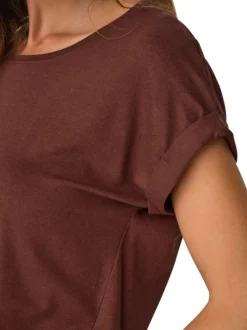 T-shirt brique uni ample avec épaules tombantes et à manches courtes à revers