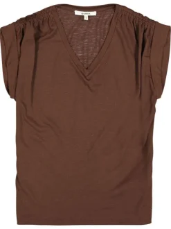 T-shirt chocolat uni avec une coupe droite et des manches courtes