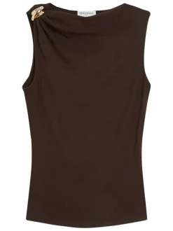 T-shirt chocolat uni pourvu d'une coupe ajustée et d'un col rond