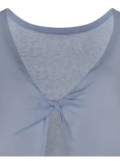 T-shirt ciel en maille dévorée coupe cropped et col bateau à manches courtes