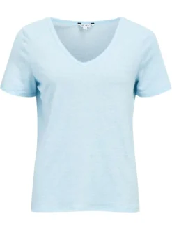 T-shirt ciel uni pourvu d'une coupe droite et de manches courtes