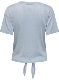 T-shirt ciel uni pourvu d'une coupe droite et de manches courtes