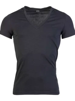 T-shirt classique Supreme en coton noir à col v et manches courtes