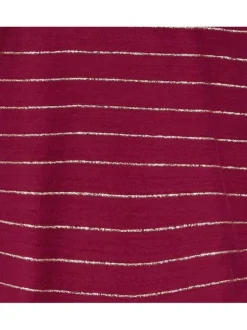 T-shirt col V Pcmilona en coton mélangé framboise à rayures dorées