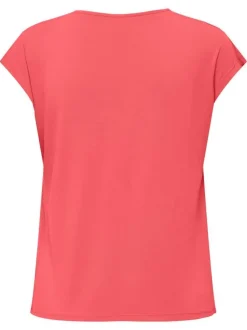 T-shirt corail uni avec une coupe ample et un col v en lurex