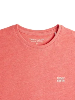 T-shirt corail uni avec une coupe droite à col rond et à manches courtes