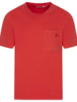 T-shirt coupe regular fit en coton rouge uni à col rond et poche plaquée poitrine
