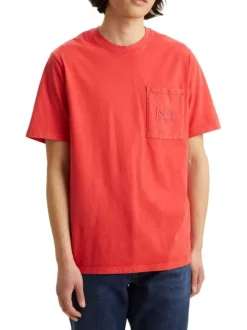 T-shirt coupe regular fit en coton rouge uni à col rond et poche plaquée poitrine