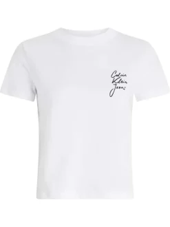 T-shirt court en coton blanc uni avec une coupe droite et un col rond
