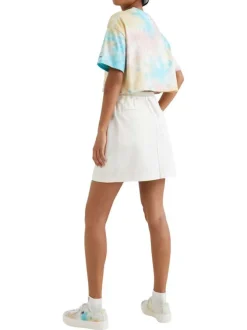 T-shirt cropped multicolore en coton biologique col rond et manches courtes coupe oversize