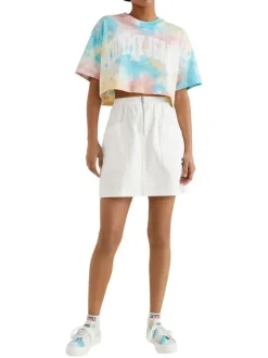 T-shirt cropped multicolore en coton biologique col rond et manches courtes coupe oversize