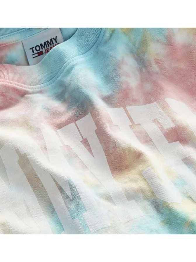 T-shirt cropped multicolore en coton biologique col rond et manches courtes coupe oversize