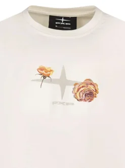 T-shirt écru avec un logo imprimé à col rond et à manches courtes