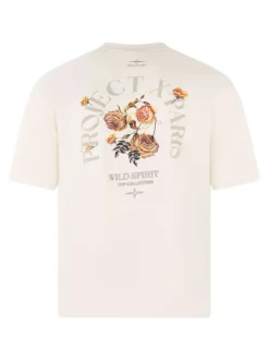 T-shirt écru avec un logo imprimé à col rond et à manches courtes