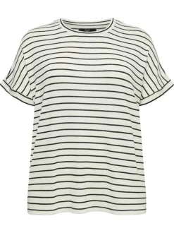 T-shirt écru à coupe droite pourvu d'un col rond et de manches courtes
