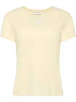 T-shirt écru à coupe droite pourvu d'un col rond et de manches courtes