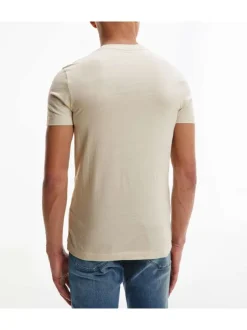 T-shirt écru en coton biologique uni coupe droite avec gros logo col rond