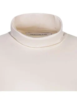 T-shirt écru en coton uni coupe droite avec col roulé