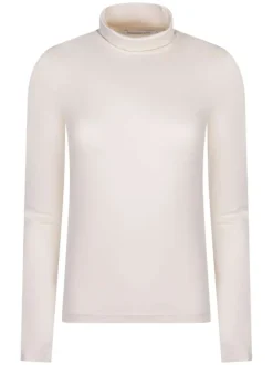 T-shirt écru en coton uni coupe droite avec col roulé