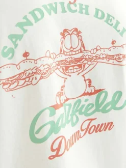 T-shirt écru à imprimé Garfield, col col rond et à manches courtes