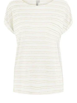 T-Shirt écru pour femme avec rayures dorées à coupe ample