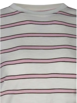 T-shirt écru à rayures doté d'une coupe droite et des manches courtes