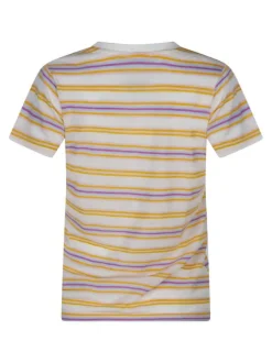 T-shirt écru à rayures pourvu d'une coupe droite et des manches courtes