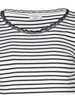 T-shirt écru uni avec une coupe droite à col rond et de la dentelle