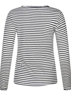 T-shirt écru uni avec une coupe droite à col rond et de la dentelle